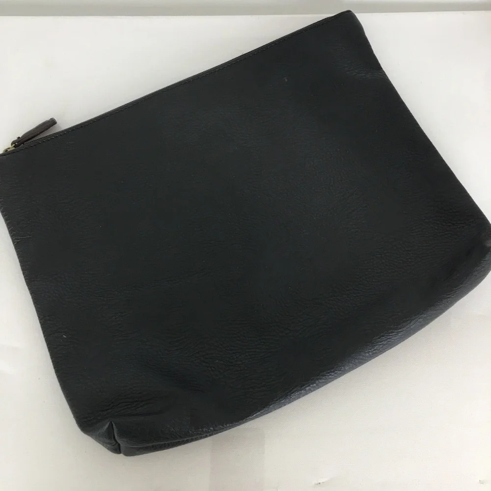 Free People Large Black Vegan Faux Leather Makeup Pouch Cosmetic Case Zipper Bag